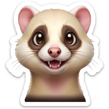 Cinematic Comical Ferret Portrait Emoji, Head tilted dramatically with an exaggeratedly shocked expression, featuring a slender, wiggly body and a distinct ferret head with a pointed snout and small ears, with wide, hilariously expressive eyes full of humorous disbelief, Simplified yet hilariously expressive features, highly detailed, glowing with a slightly sassy natural glow, high shine, dramatic yet playful, stylized with an air of quirky charm, soft glowing outline, capturing the essence of a meme-worthy ferret that looks ready to scamper into viral fame! sticker