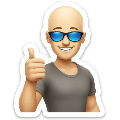 happy bald boy blue-eyed giving thumbs-up whit sun glasses  sticker