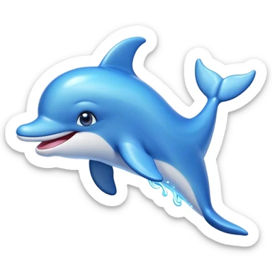Cinematic Adorably Playful Dolphin Portrait Emoji, Bouncing joyfully through sparkling turquoise waves with a sleek, streamlined body of glossy blue skin, a wide, infectious smile, and bright, twinkling eyes that radiate pure delight, Simplified yet charmingly exuberant features, highly detailed, glowing with a radiant, bubbly aquatic glow, high shine, energetic and heartwarming, stylized with an air of whimsical ocean fun, soft glowing outline, capturing the essence of a super cute dolphin that seems ready to leap out of the screen spreading joy! sticker