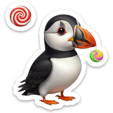 Puffin eating lollipop sticker