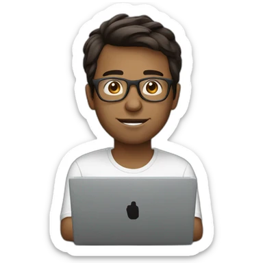 man with laptop in front, round glasses, dark brown hair sticker