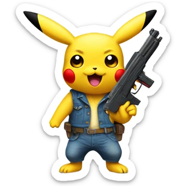 Pikachu with a toy gun sticker