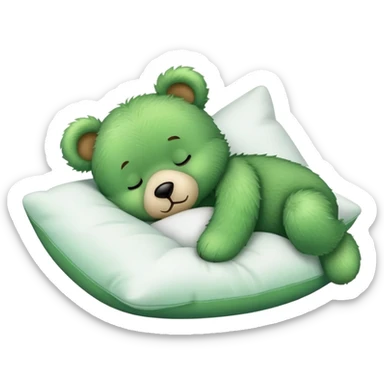 Cute Green fluffly teddy bear sleeping on a White pillow sticker