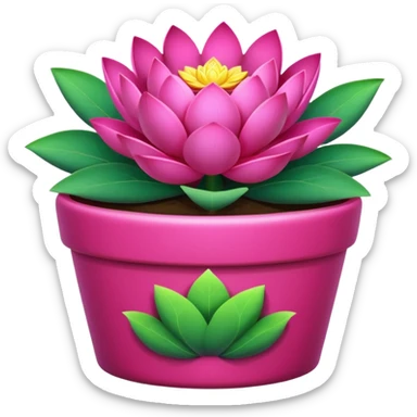Decorative fuchsia-colored flower pot with a lotus flower plant; the pot is shallow sticker