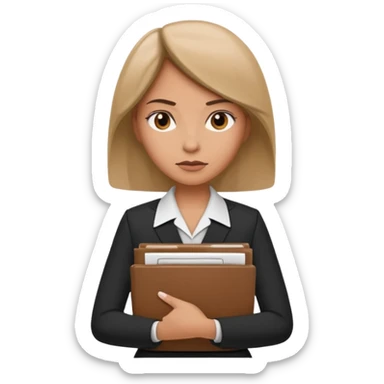 A woman wearing official dress and has a pile of documents in her hand  sticker