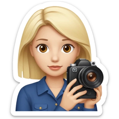 Emogi simple femme blonde yeux marron qui tient un appareil photo sticker