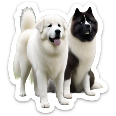 Great Pyrenees and big dark Akita standing next to each other sticker