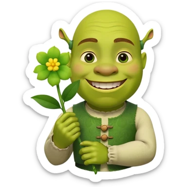 shrek with a flower sticker