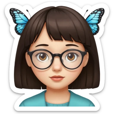 girl whit glasses, bangs and butterfly cut  sticker