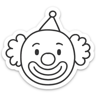 hand-drawn outlined clown face icon, sketchy lines sticker
