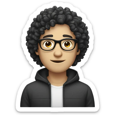 white skin male with curly black hair, round glasses sticker