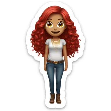 charming girl with long length deep red hair and bling  sticker