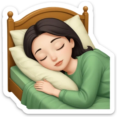 single-girl-in-Warm Cream-cozy-green-bed-sleeping-pretty-eyelashes-light-skin sticker