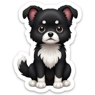 scared single small all black dog with white paws  sticker