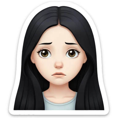 Pale girl with long black hair sad emoji  sticker