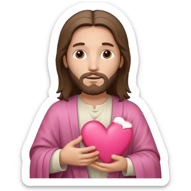 Jesus with a pink bible and a heart sticker