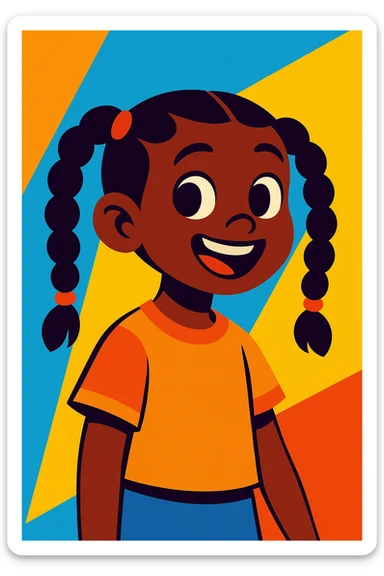little black girl with braids, vibrant cartoon style sticker