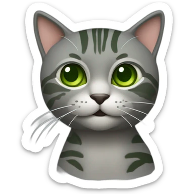 gata rajada cinza escuro e verde com cara feliz sticker