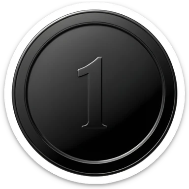 Emoji icon of a black coin with engraved number 1, minimalist style, isolated sticker