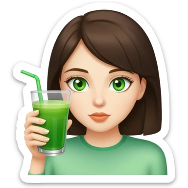 brunette girl with green eyes drinks green drink sticker