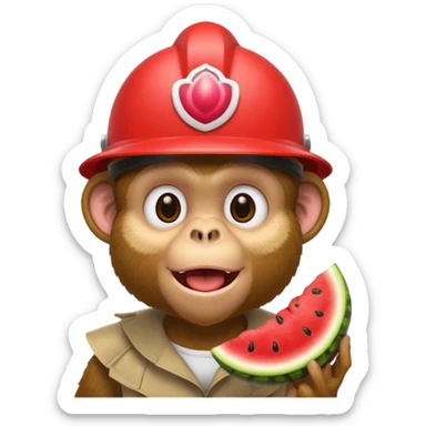 monkey eating fried chicken with a watermelon helmet  sticker