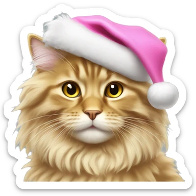 fluffy gold maincoon cat in pink santa hat  sticker