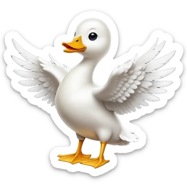 cinematic-[white duck]-realistic-full-body-perched-emoji,-wings-tucked-neatly,-head-tilted-dramatically,-sleek-[white]-feathers,-simplified-yet-realistic-focused-features,-highly-detailed,-glowing-with-an-almost-sarcastic-glow sticker