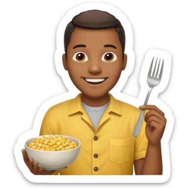 HAPPY BLACK MAN WITH YELLOW OPEN BUTTON-DOWN SHIRT, HOLDING AN FORK AND A COOK CORN BOWL sticker