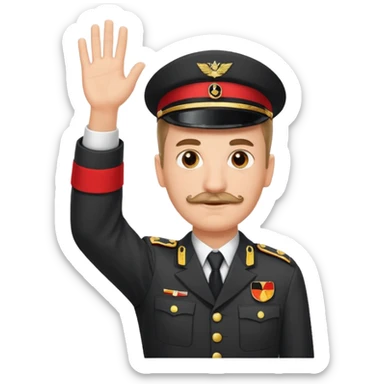 An image about an german with a small square like mustage with flat hair raising his hand in an german uniform with a red band attached to his arm sticker