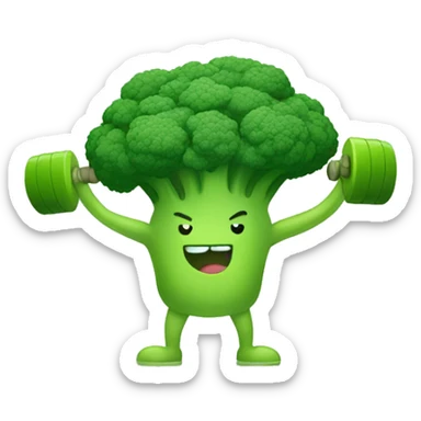 kawaii cute strong broccoli exercising in the gym sticker