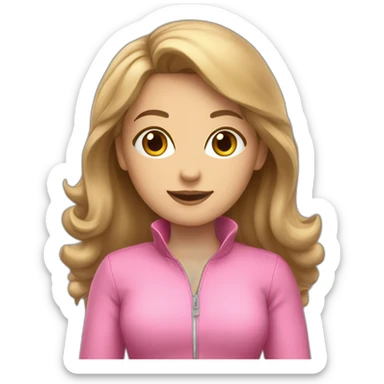 Woman dark blond hair  pink  full body jumpsuit flying sticker