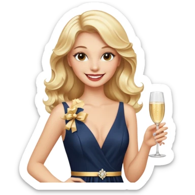 Glamorous blonde lady holding champagne bottle, long hair with makeup smiling  sticker