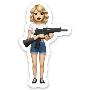 Taylor swift holding a t-shirt gun sticker