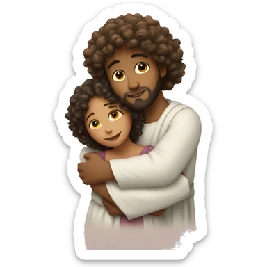 Curly haired girl hugging Jesus sticker