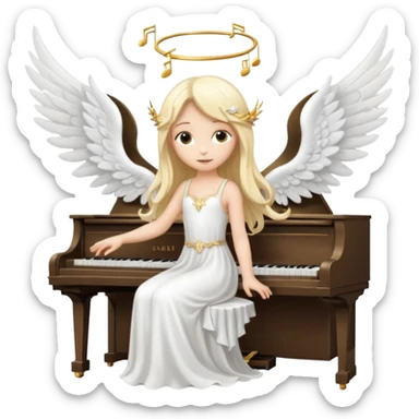 fée vêtue de blanc jouant du piano avec des ailes d'ange sticker