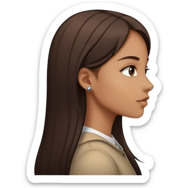 Feminine girl with light brown skin, dark straight long hair and dark eyes, profile picture style sticker