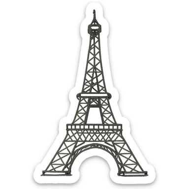 Eiffel Tower, hand-drawn black outline doodle style sticker