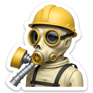 Skeleton wearing a gas mask sticker