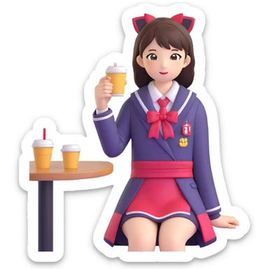 Japanese female high school student in cafe cosplay costume at cultural festival sticker