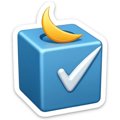 A blue box  and a white tick 2d sticker