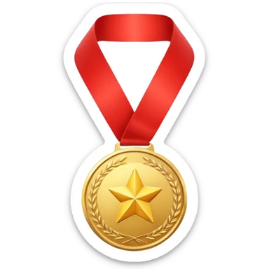 A gold medal with a ribbon sticker