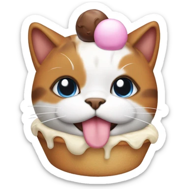 fat calico cat with icecream on their head  sticker