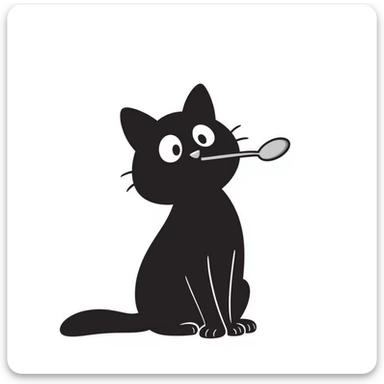 playful cat balancing a spoon on its nose sticker