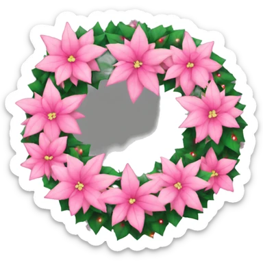 Pink Christmas wreath with light pink poinsettias sticker