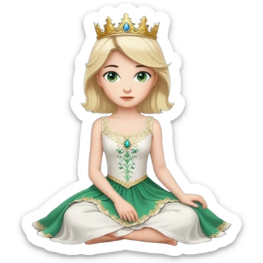 prince,  black Hair, blue eyes, garment,  woman, siiting on prince, white sleveless dress, blonde hair, green eyes, sticker
