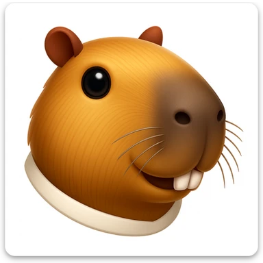 Create a capybara emoji that looks exactly like the reference image in iOS emoji style. The emoji should have a 3D appearance with shiny, smooth gradients, soft shadows, and a realistic capybara head with a classic emoji look. Add a glossy effect to the fur. sticker