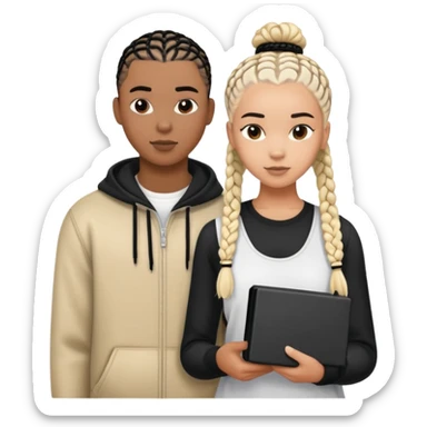 Teenage Interracial couple of a black woman with black coloured box braids and a white blonde man with a buzz cut  sticker
