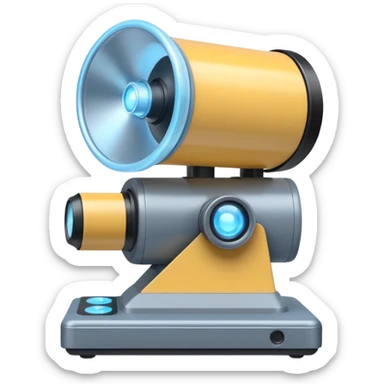 Flat emoji of a wrist-mounted hologram projector emitting a soft blue light cone, simple shapes, modern sci-fi style sticker