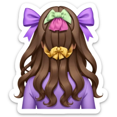 brown wavy long hair from behind with a medium lilac bow sticker