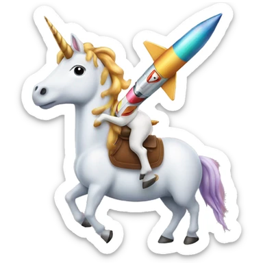 Unicorn with a rocket instead of a horn riding on top of a giraffe sticker